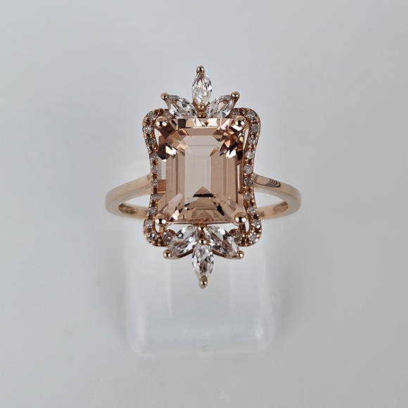 Bangkok Ratnaraj Jewelers Jewelry - Genuine Natural 14K Rose Gold Morganite & White Zircon Ring Size 7.5!